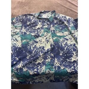 HB Mens 6XL Short Sleeve Button Down Shirt Tropical Palm Leaf Blue Green Casual
